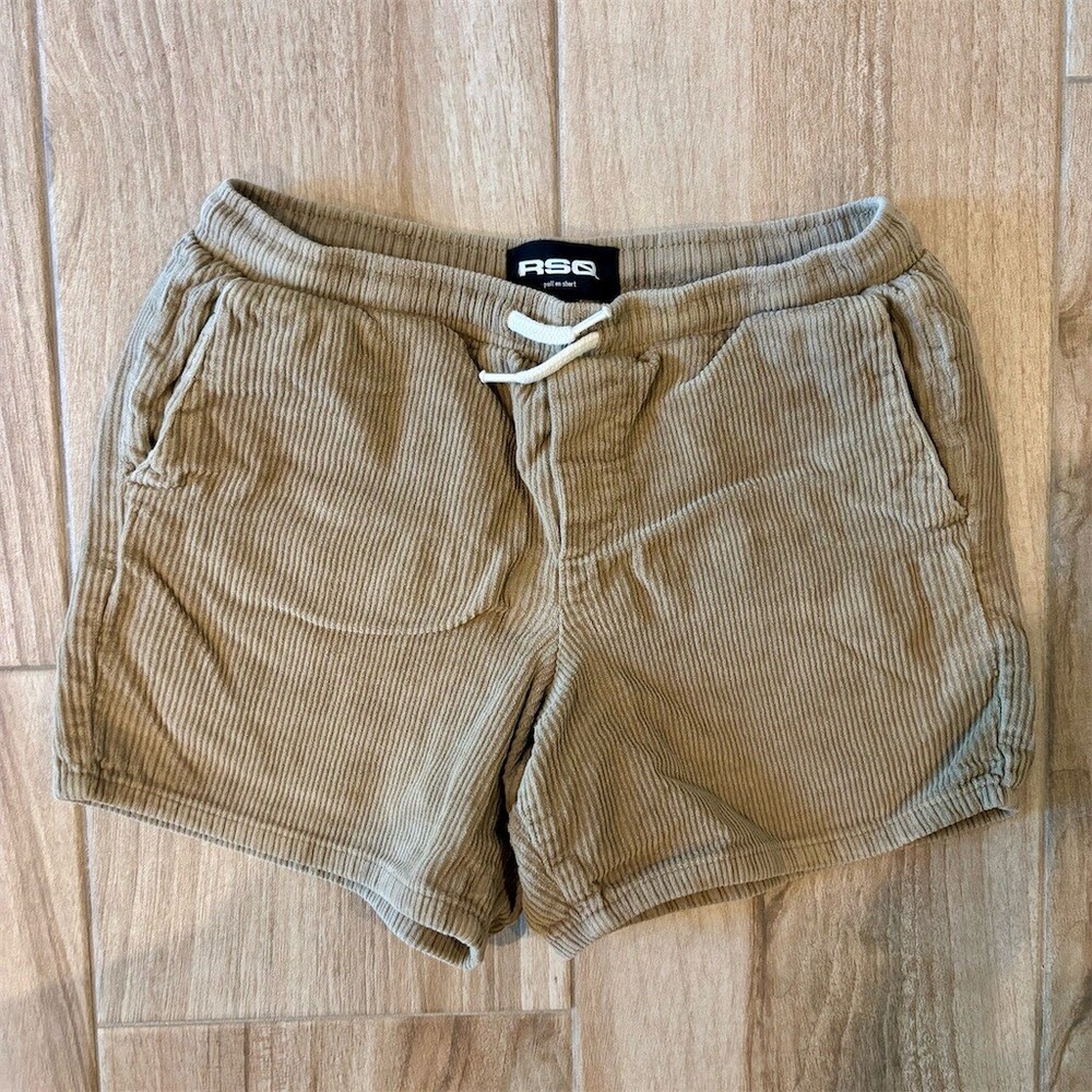 RSQ Pull-On Shorts Men's Size L Tan Khaki Drawstring Elastic Waist Pockets
